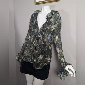 Vintage ruffle collar blouse  1990s sheer blouse  ruffled top  90s button shirt